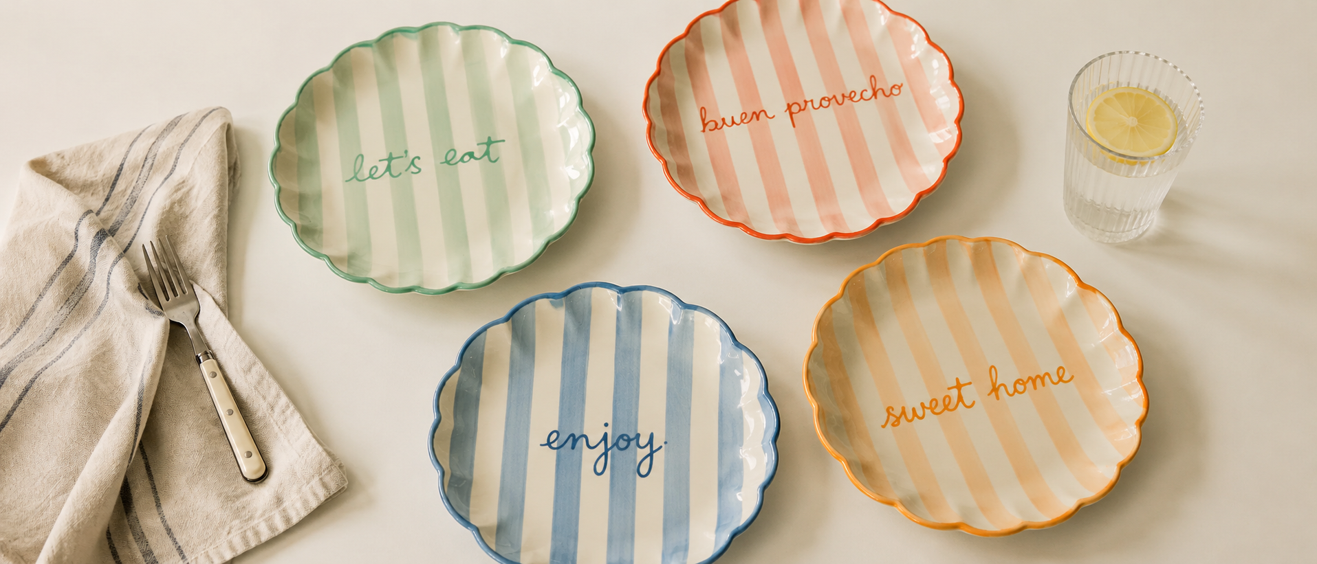 Colorful tableware arranged for joyful everyday dining