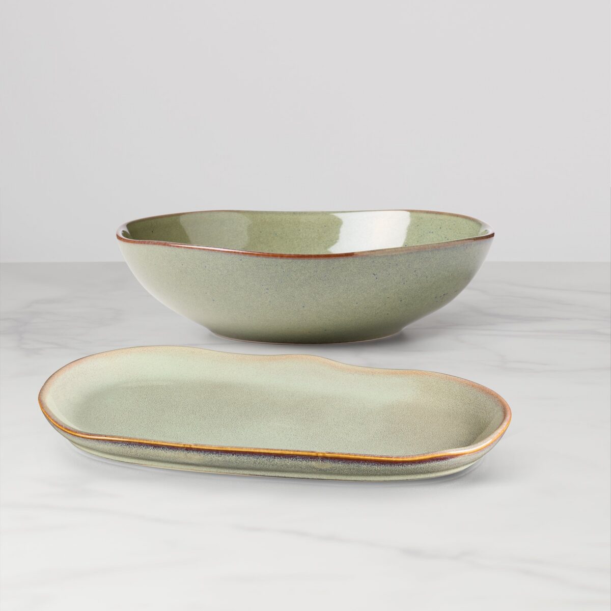 Green Stoneware Serving Set, 2-Piece