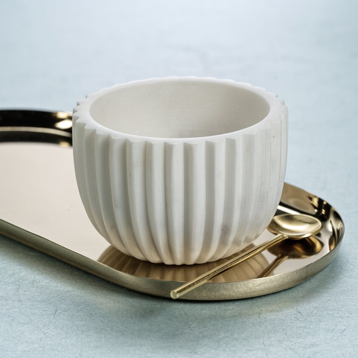 White Ribbed Marble Bowl