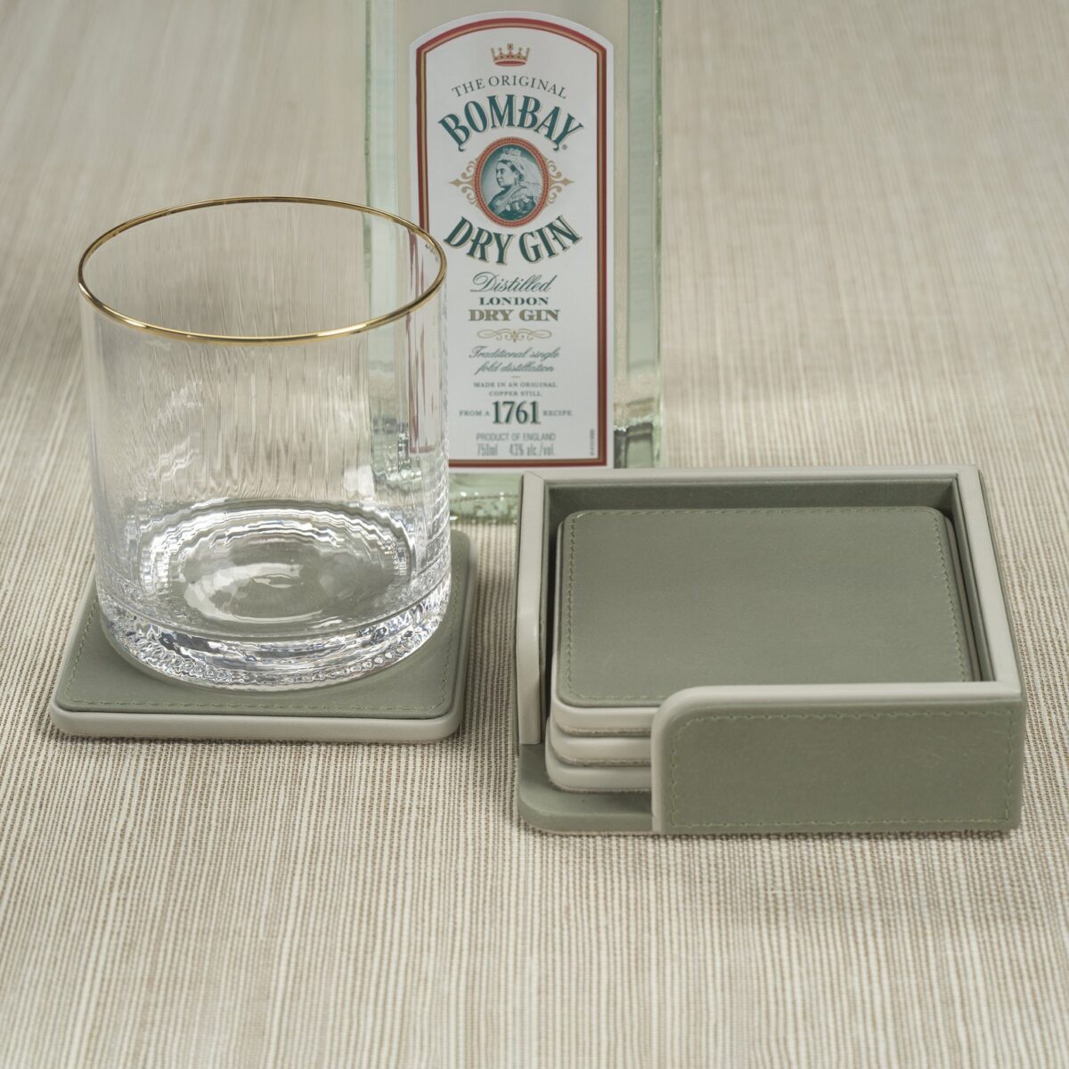 Sage and Gray Leather Coasters - Set of 4